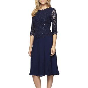 Alex Evenings Tea Length Sequin Lace Dress NWT